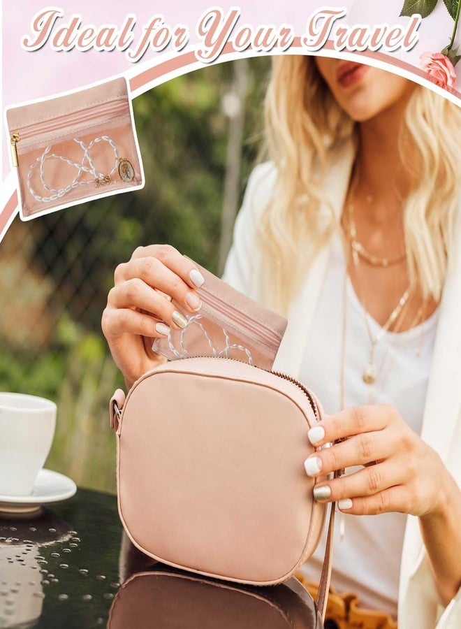 Uiifan 36 Pcs Travel Jewelry Bag Bulk Zipper Jewelry Pouch Flannel Portable Pocket Organizer for Necklace Earring Women Gift(4.53 x 3.15 Inch,Pink) - Image 4